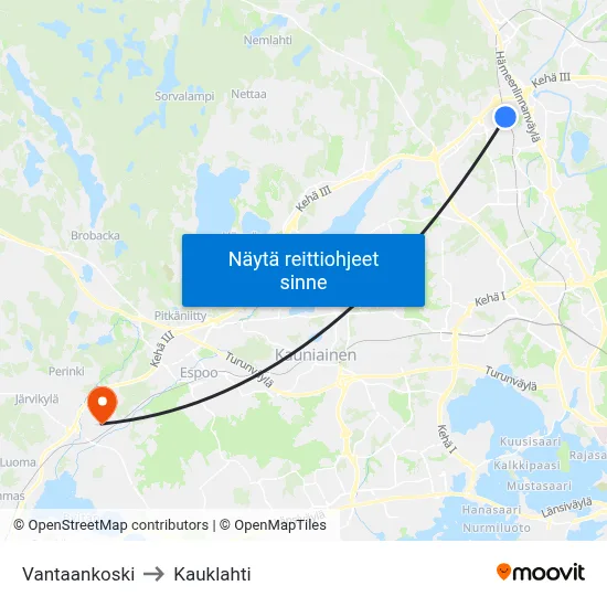 Vantaankoski to Kauklahti map