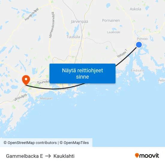 Gammelbacka E to Kauklahti map
