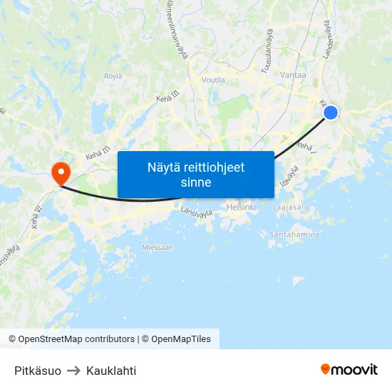 Pitkäsuo to Kauklahti map