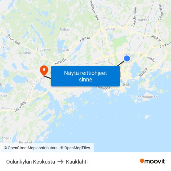 Oulunkylän Keskusta to Kauklahti map