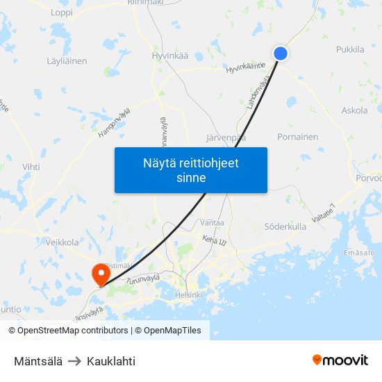 Mäntsälä to Kauklahti map