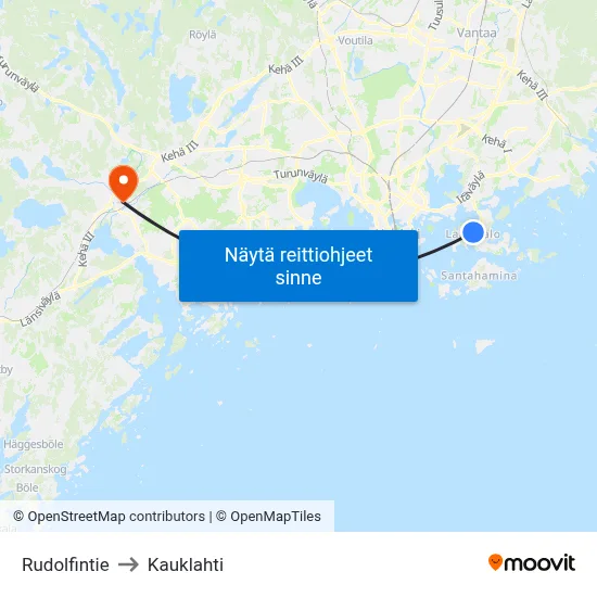 Rudolfintie to Kauklahti map
