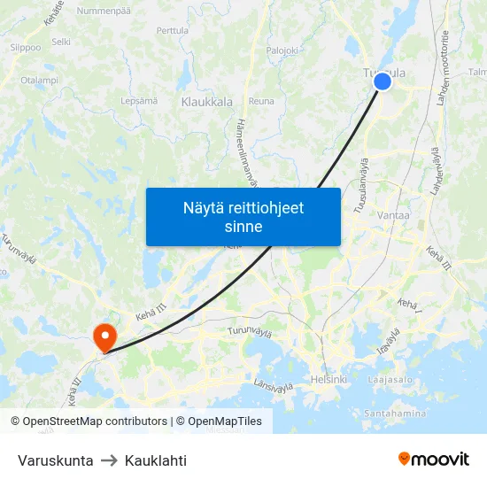 Varuskunta to Kauklahti map