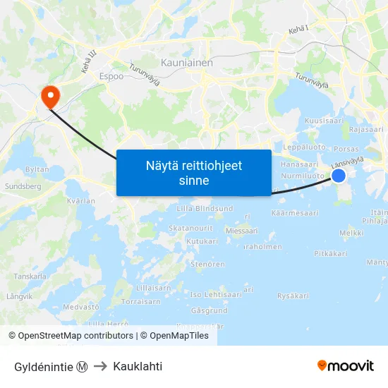 Gyldénintie Ⓜ️ to Kauklahti map