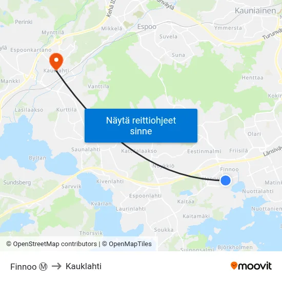 Finnoo Ⓜ️ to Kauklahti map