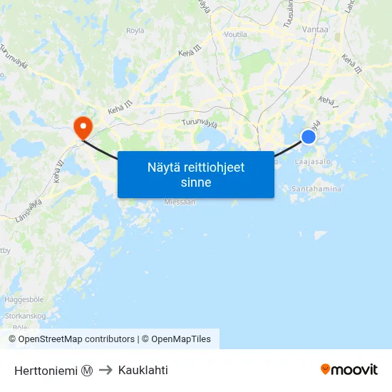 Herttoniemi Ⓜ to Kauklahti map