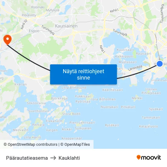 Päärautatieasema to Kauklahti map