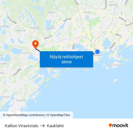 Kallion Virastotalo to Kauklahti map