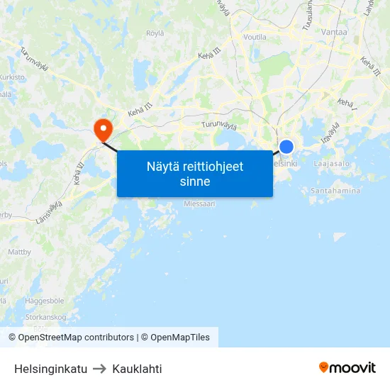 Helsinginkatu to Kauklahti map