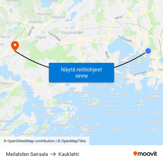 Meilahden Sairaala to Kauklahti map