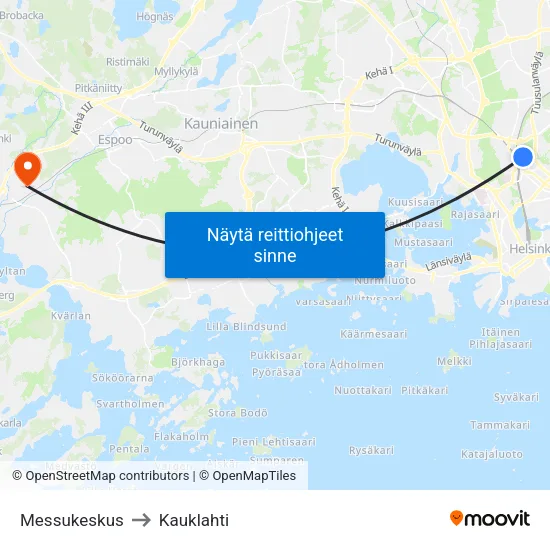 Messukeskus to Kauklahti map