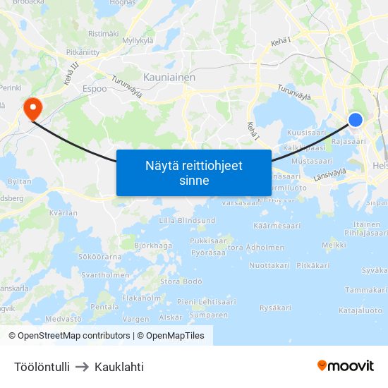 Töölöntulli to Kauklahti map