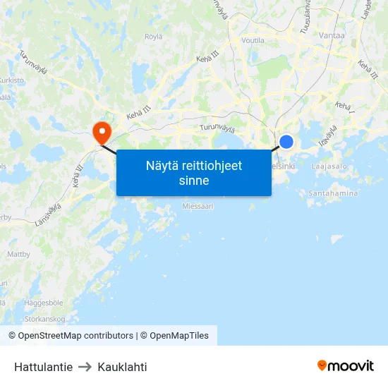 Hattulantie to Kauklahti map