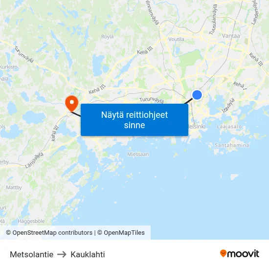 Metsolantie to Kauklahti map