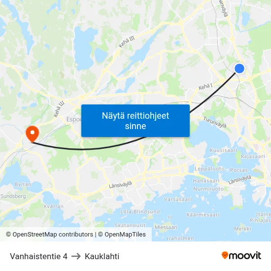 Vanhaistentie 4 to Kauklahti map