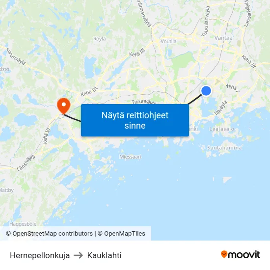 Hernepellonkuja to Kauklahti map