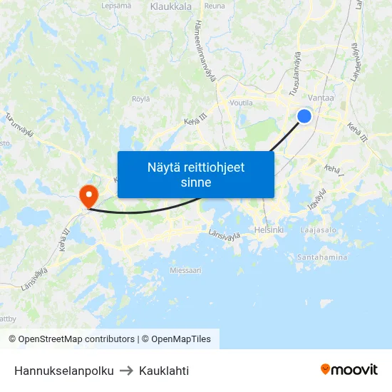 Hannukselanpolku to Kauklahti map