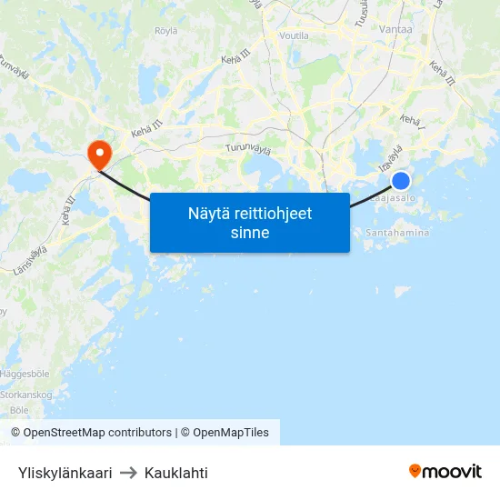 Yliskylänkaari to Kauklahti map