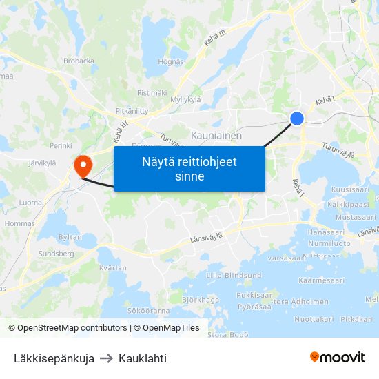 Läkkisepänkuja to Kauklahti map