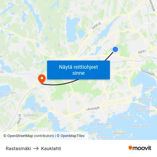 Rastasmäki to Kauklahti map