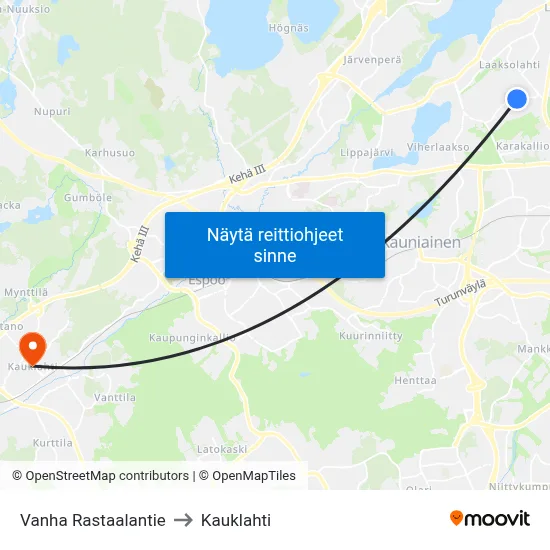 Vanha Rastaalantie to Kauklahti map