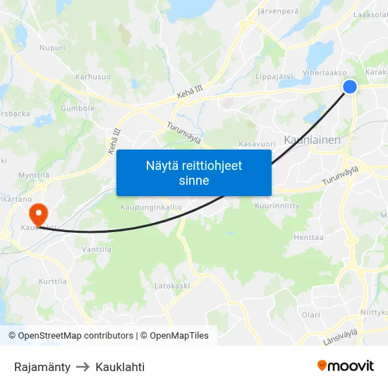 Rajamänty to Kauklahti map