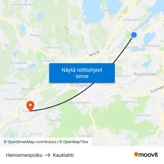 Heiniemenpolku to Kauklahti map
