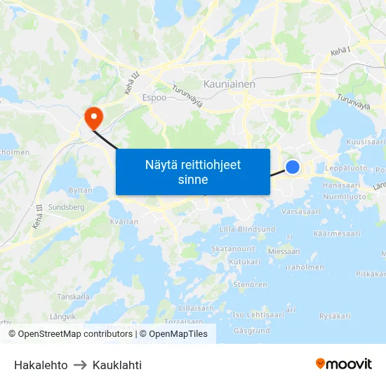 Hakalehto to Kauklahti map