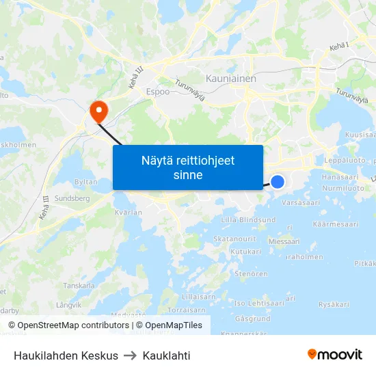 Haukilahden Keskus to Kauklahti map