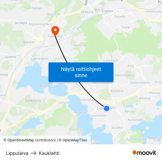 Lippulaiva to Kauklahti map