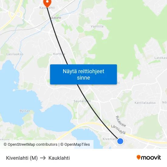 Kivenlahti (M) to Kauklahti map