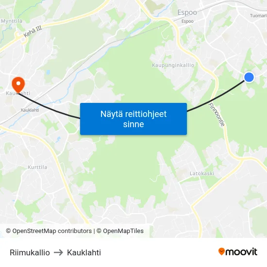 Riimukallio to Kauklahti map