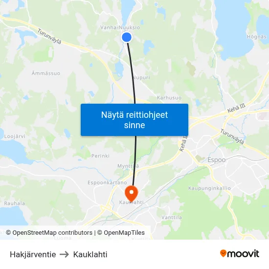 Hakjärventie to Kauklahti map