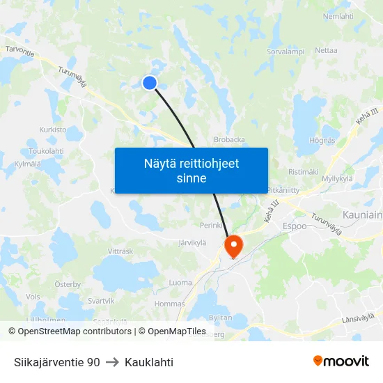 Siikajärventie 90 to Kauklahti map