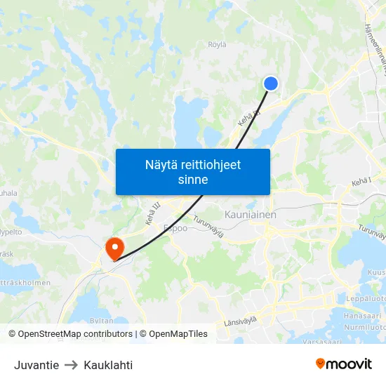 Juvantie to Kauklahti map