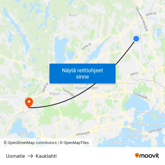 Uomatie to Kauklahti map