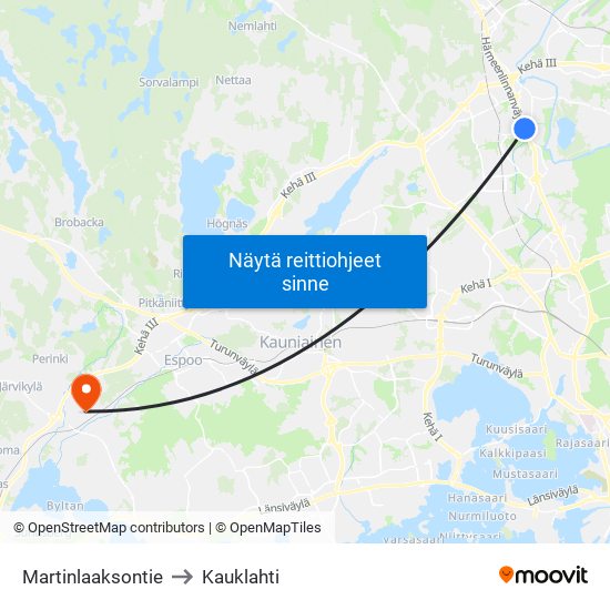 Martinlaaksontie to Kauklahti map