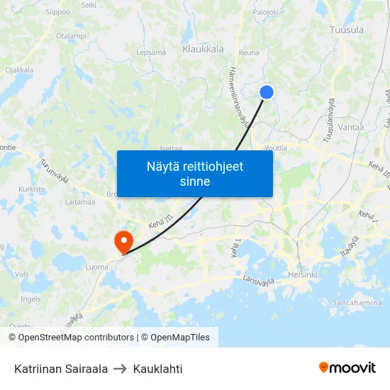 Katriinan Sairaala to Kauklahti map