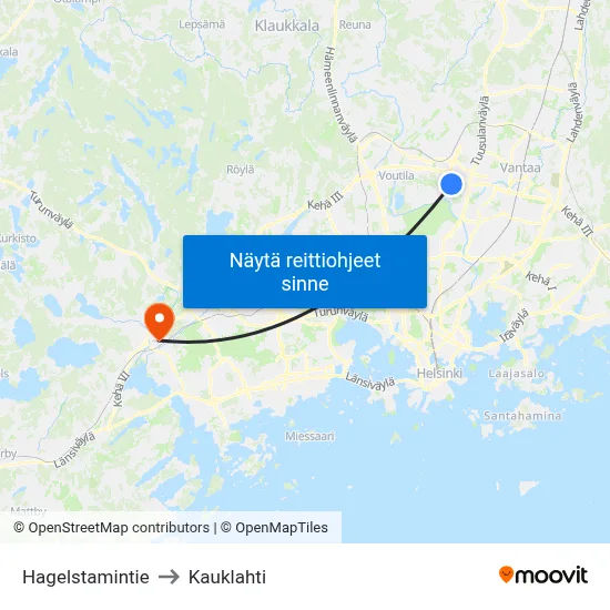 Hagelstamintie to Kauklahti map