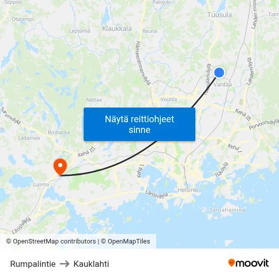 Rumpalintie to Kauklahti map