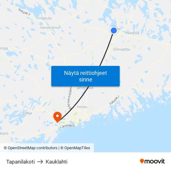 Tapanilakoti to Kauklahti map