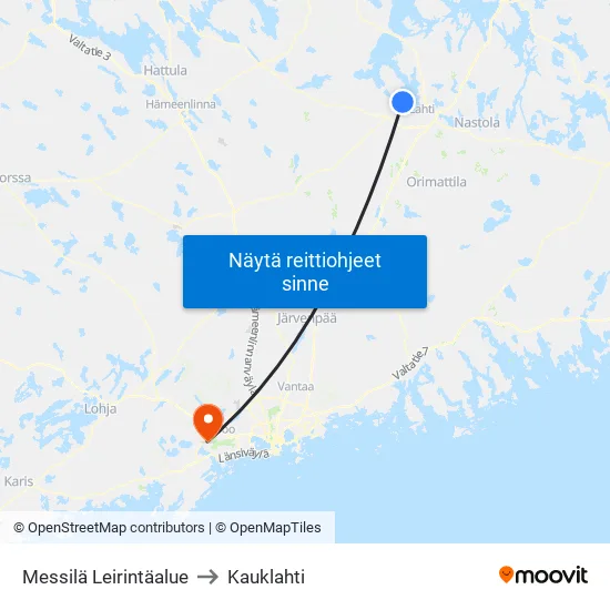 Messilä Leirintäalue to Kauklahti map