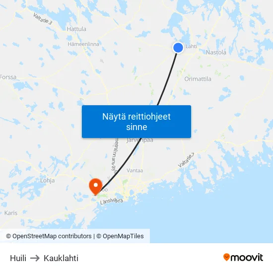 Huili to Kauklahti map