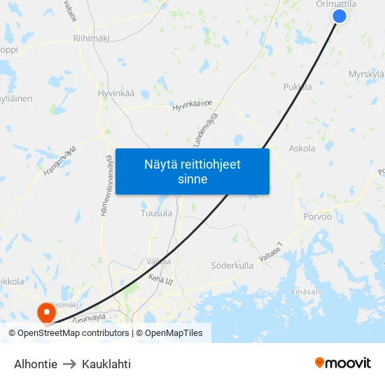 Alhontie to Kauklahti map