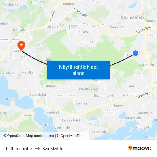 Lillhemtintie to Kauklahti map