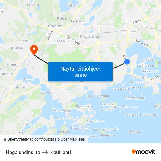 Hagalundinsilta to Kauklahti map