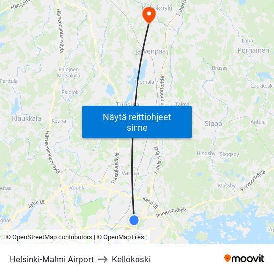 Helsinki-Malmi Airport to Kellokoski map