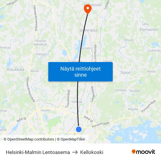 Helsinki-Malmin Lentoasema to Kellokoski map