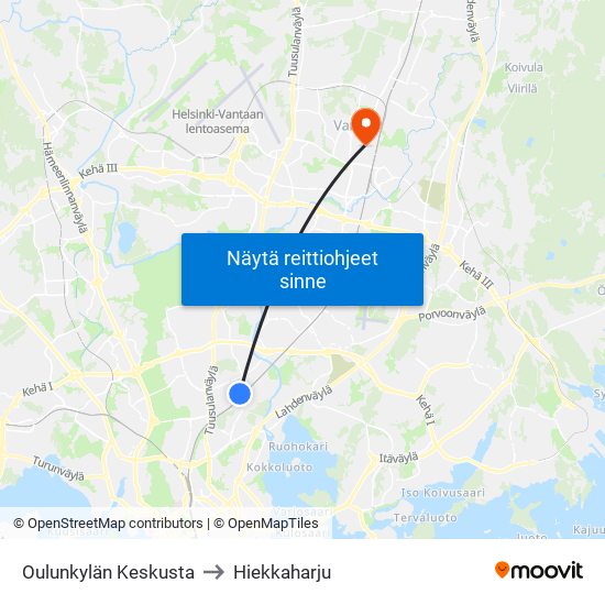 Oulunkylän Keskusta to Hiekkaharju map