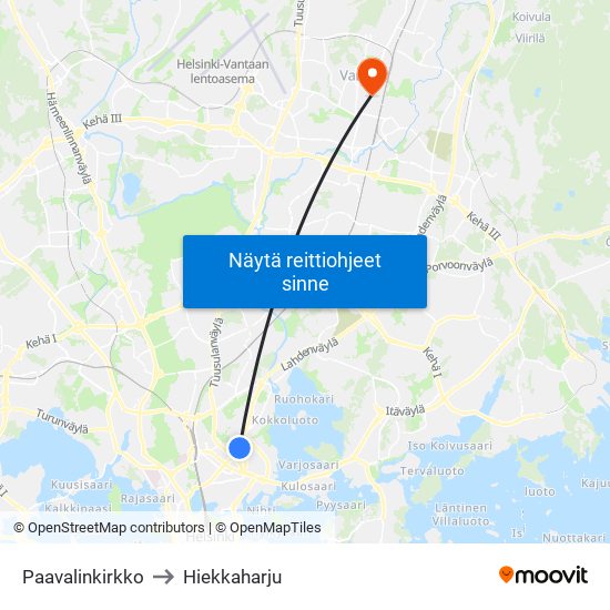 Paavalinkirkko to Hiekkaharju map